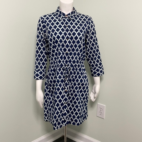 Lands’ End Navy & White Button Front Dress Coverup - Picture 1 of 9